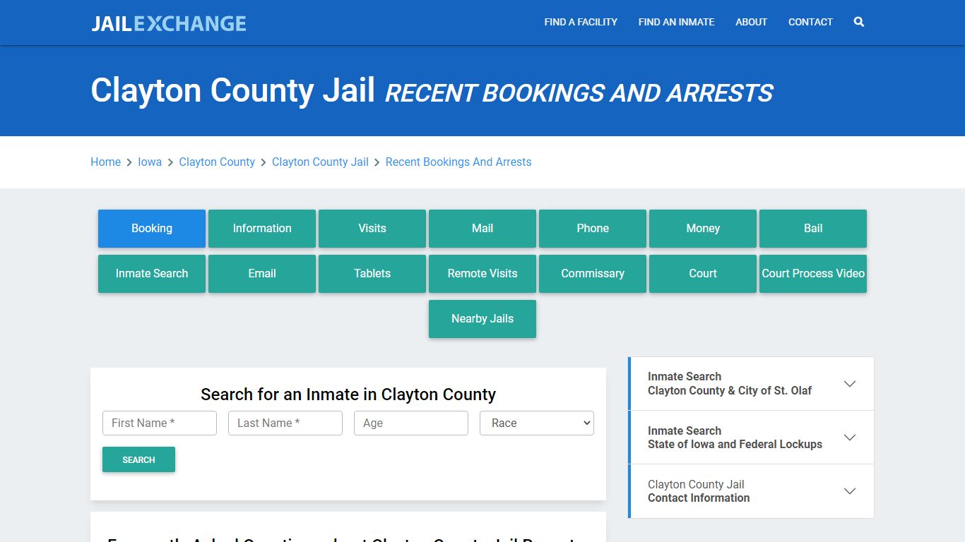 Clayton County Jail IA Recent Arrests and Bookings - Jail Exchange